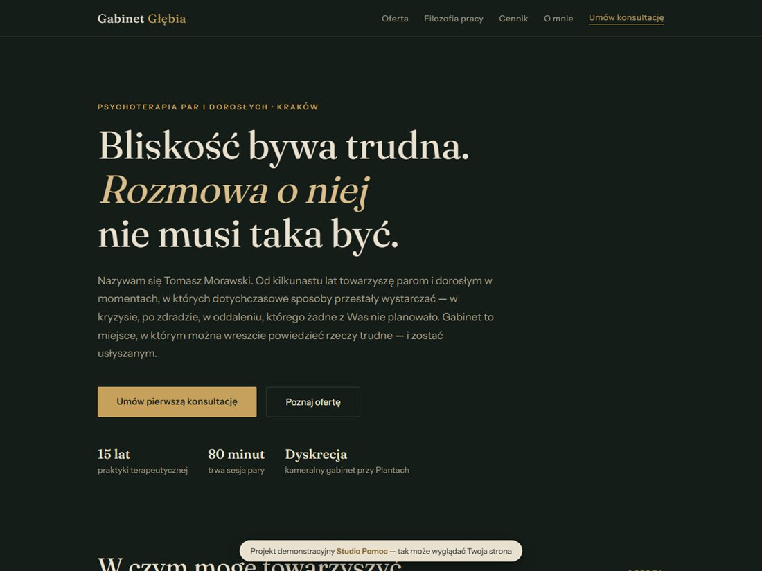 Podgląd strony Gabinet Głębia — projekt demonstracyjny Studio Pomoc