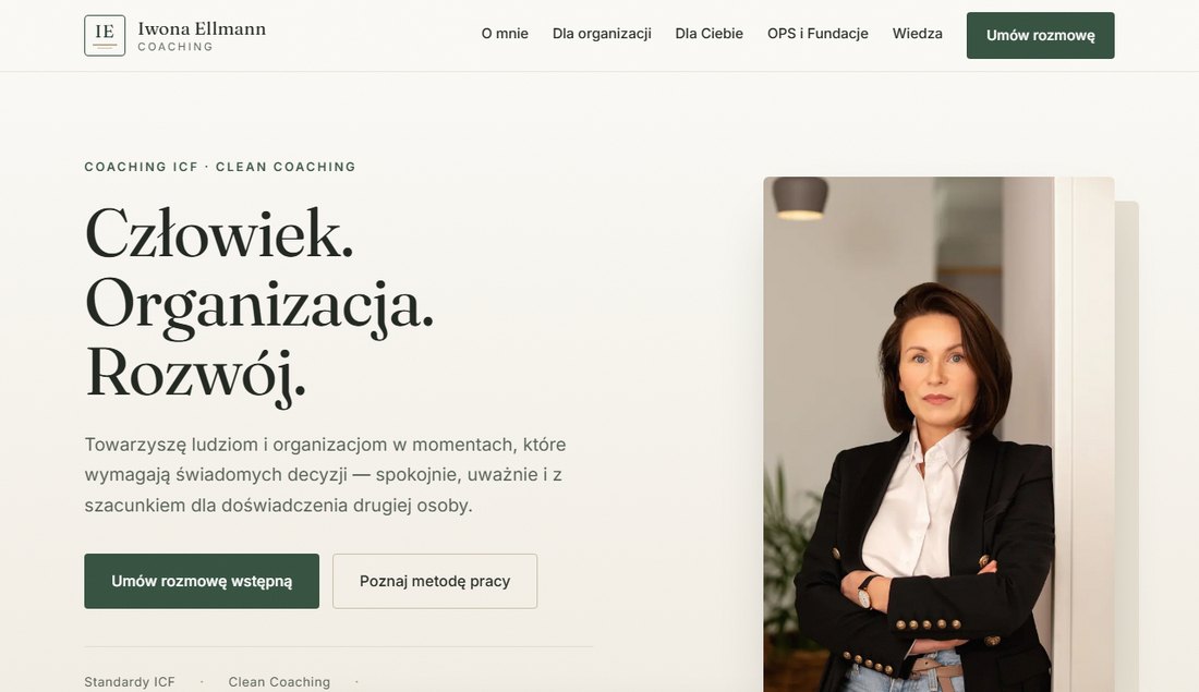 Strona Iwony Ellmann — coaching dla ludzi i organizacji, realizacja Studio Pomoc